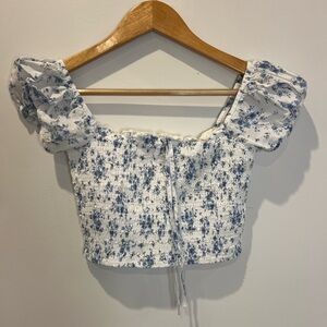 Floral Puff Sleeve Smocked crop Top